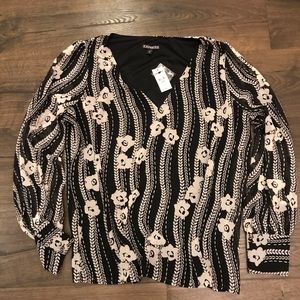 Express Black and Cream Flower Blouse